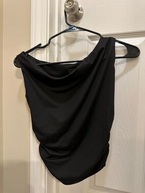 Black Draped Cowl Neck Top